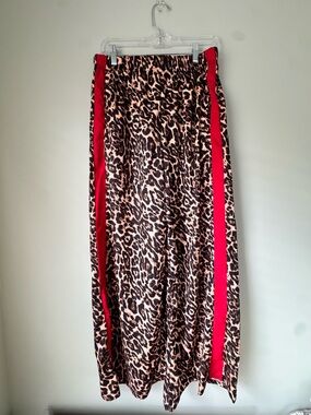 SHEIN Leopard Print wide leg pants with red stripe